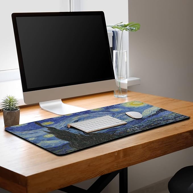 Keyboard Mouse Pad Blue Computer Desk Pads XXL Mousepad Pad for Mouse Non-Slip Rubber Base Waterproof with Stitched Edges 35.4" X 15.7" for Game Office, The Starry Night