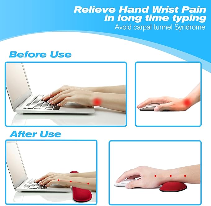 Keyboard Wrist Rest and Mouse Wrist Rest Set - Ergonomic Memory Foam Wrist Cushion - for Wrist Support on Computer, Laptop, Office, Playing Games, Typing Relieves Wrist Pain Red