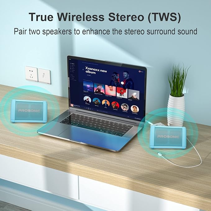 Prosonic BT3 Portable Wireless Bluetooth Speaker with 10W Stereo Sound & Bass Boost -Rich Sound & Intense Bass -Bluetooth 5.0 -Microphone -IPX5 -in & Outdoor Speaker (Blue)