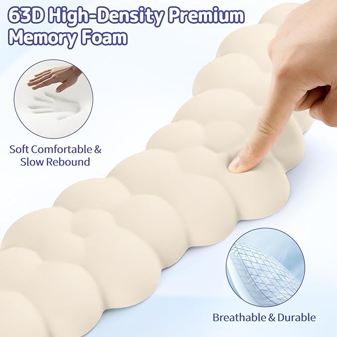 Sushret Cloud Wrist Rest for Keyboard and Mouse, Memory Foam PU Leather Keyboard Wrist Rest with Ergonomic Support, Non-Slip Base, Cute Arm Rest Pad & Palm Cushion, Office Desk Accessory, Beige