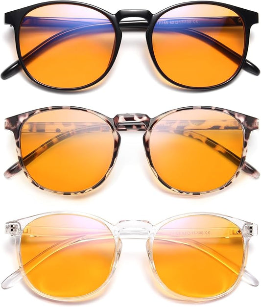 IBOANN Chic & Comfy Blue Light Glasses for Women - 3-Pack Round Frames, Screen-Ready Style with UV Protection Coating