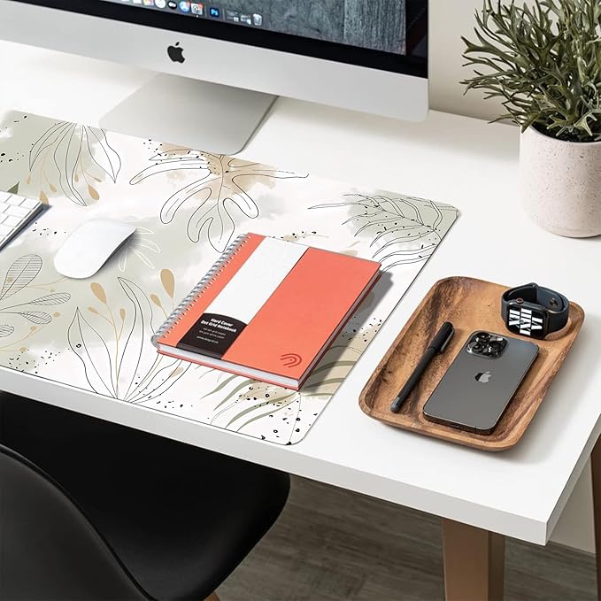 Desk Mat Large Protector Pad 23.6" ×11.8", Non-Slip PU Leather Desk Blotter, Waterproof Mouse Pad for Office Home Leaf