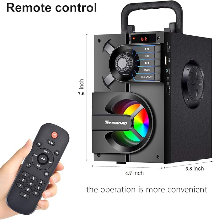 Bluetooth Speaker, Portable Bluetooth Speakers with Subwoofer Wireless Stereo Sound Rich Bass Outdoor Party Speakers Support Remote Control FM Radio LED Lights
