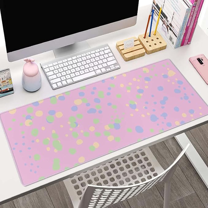 Colorful Polka Dots Large Gaming Mouse Pad with Stitched Edges, Desk Pad Extended Keyboard Mat, Non-Slip Rubber Base Mousepads for Laptop, Office, Home, 31.5X11.8 inch