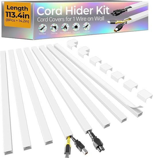 113.4in Cord Hider Kit, Cord Covers for 1 Wire on Wall, Self-Adhesive Cable Hider Wire Covers for Cords on Wall, Paintable Cord Hider for Walls Mount Tv, Cable Cover Raceway, W0.59 H0.4in, White by Wuitaouy