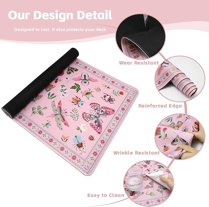 Baziabbo Pink Desk Mat,XXL Extended Large Mouse Pad,Cute Gaming Mousepad with Stitched Edge,Non-Slip Rubber Base Keyboard Desk Pad for Home Office Study Game