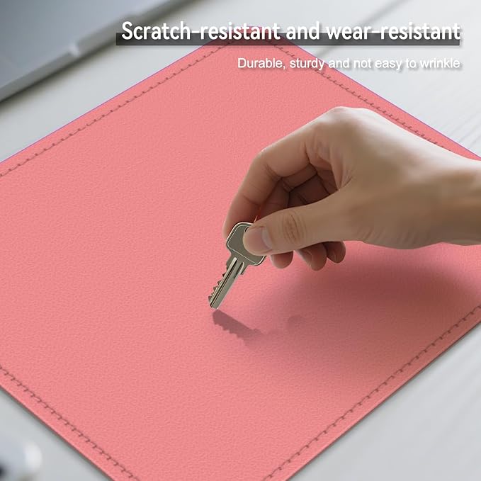 Dual Sided Leather Desk Mat - Waterproof Desk Pad - Ideal for Large Mouse Pad and Desk Mats on Top of Desks (Pink, 11"*8")