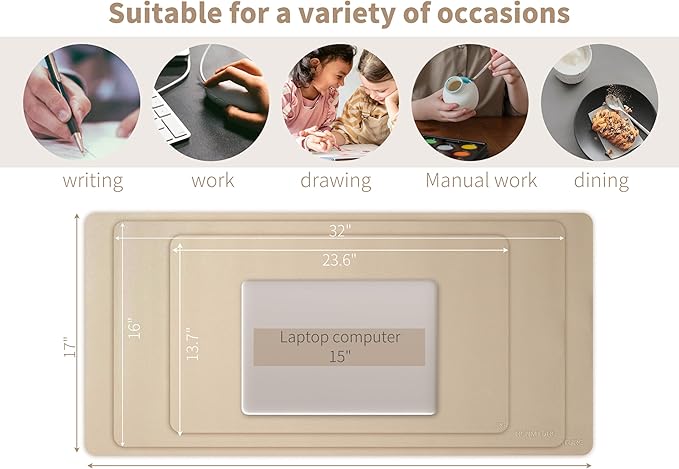 RENMTURE PU Mouse Pad, Faux Leather Large Desk Pad, Home Work Office Accessories, Non-Slip Desk Mat, Waterproof Gaming Pad Desk Blotter (32"x16", Apricot Yellow)
