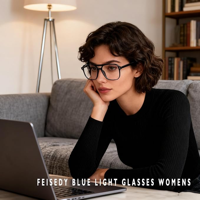 FEISEDY Blue Light Blocking Glasses Fake Nerd Clear Square Computer Lightweight Pilot Glasses Frame Oversized B2866