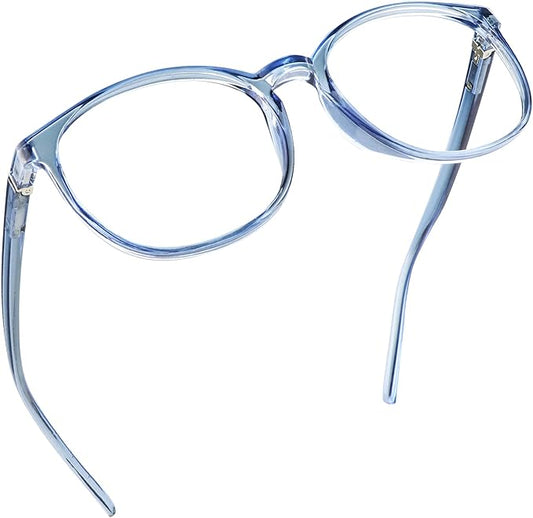 LifeArt Round Blue Light Blocking Glasses, Computer Glasses, Gaming Glasses, TV Glasses for Women Men (Light Blue, 1.00 Magnification)