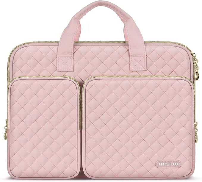 MOSISO 360 Protective Laptop Case 13 inch, 13 inch Laptop Sleeve Compatible with MacBook Air M5 M4 M3 M2 M1 2026-2018/Neo/Pro M2 M1, Square Quilted Bag Cover with 2 Pockets&Handle&Belt, Chalk Pink