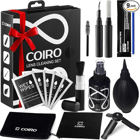 C Coiro Camera Lens Cleaning Kit for DSLR and Sensitive Electronics, 9-in-1 Lens Cleaner Spray, Camera Pen, Blower, Wipes, Sensor Cleaner, Photographer Gifts & Accessories by CCoiro