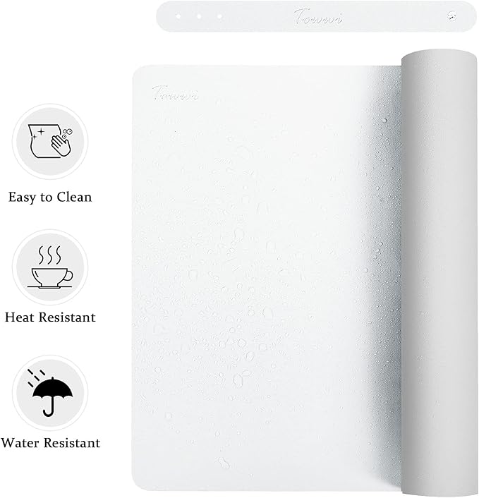 TOWWI Dual Sided Desk Pad, Large Desk Mat, Waterproof Desk Blotter Protector Mouse Pad, Leather Desk Pad Large for Keyboard and Mouse (24" x 14", White/Silver)