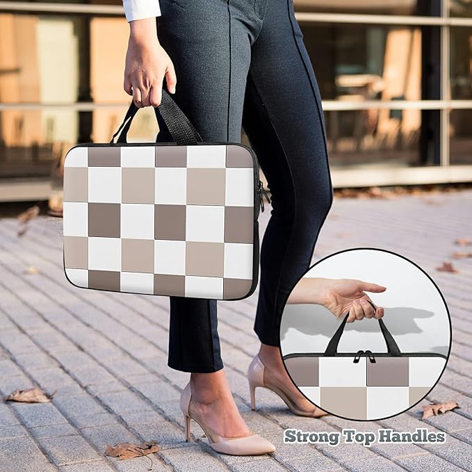Universal Tablet Laptop Sleeve Case 10 inch, Brown Checkered Slim Carrying Case Travel Laptop Bag Durable Handbag for 7 to 10-inch Laptops/Notebook/Kids Tablet/ipad/eBook Readers