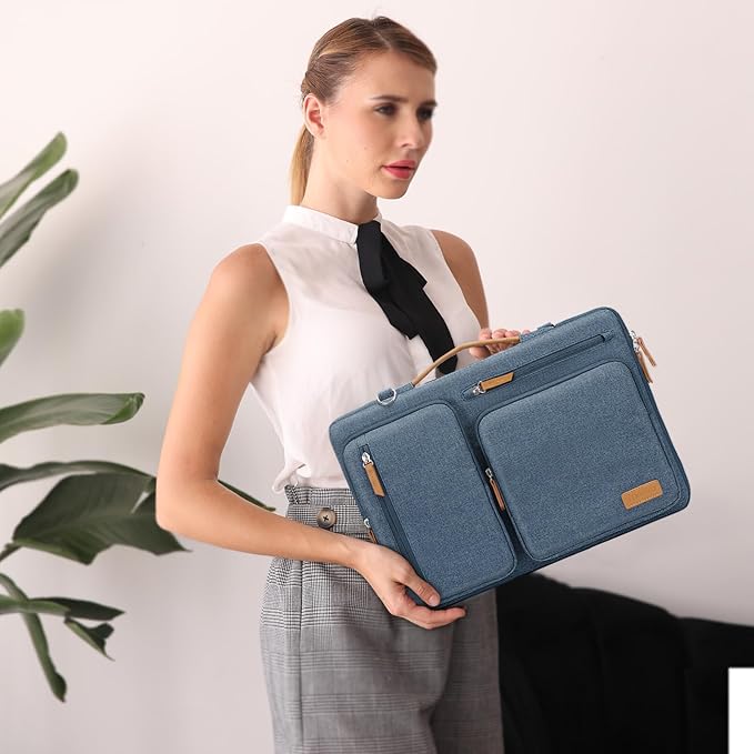 MOSISO 360 Protective Laptop Shoulder Bag,14 inch Computer Bag Compatible with HP Lenovo Dell ASUS Acer, HP, Dell Latitude, Lenovo,Side Open Messenger Bag with 4 Zipper Pockets&Handle, Haze Blue