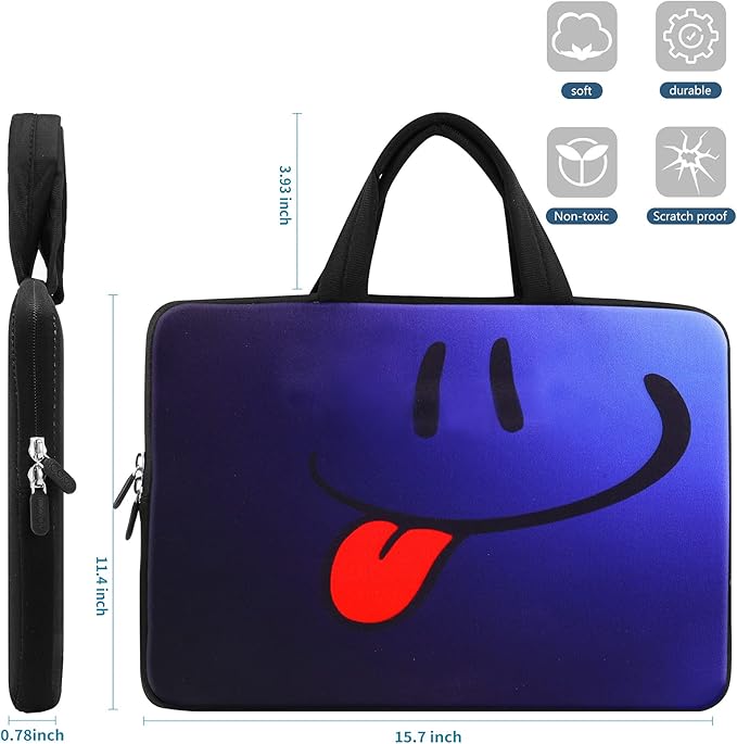 icolor Smile 14 15 15.4 15.6 inch Laptop Handle bag Computer Protect Case Pouch Holder Notebook Sleeve Neoprene Cover Soft Carring Travel Case for Dell Lenovo Toshiba HP Chromebook ASUS Acer ICB-05