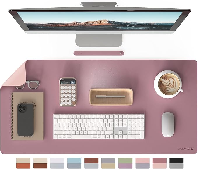 RENMTURE Double-Sided Two-Tone Faux Leather Desk mat Desktop Organization and Accessories Home and Office Large Mouse pad Game and Work (Purple/Pink, 36"x17")