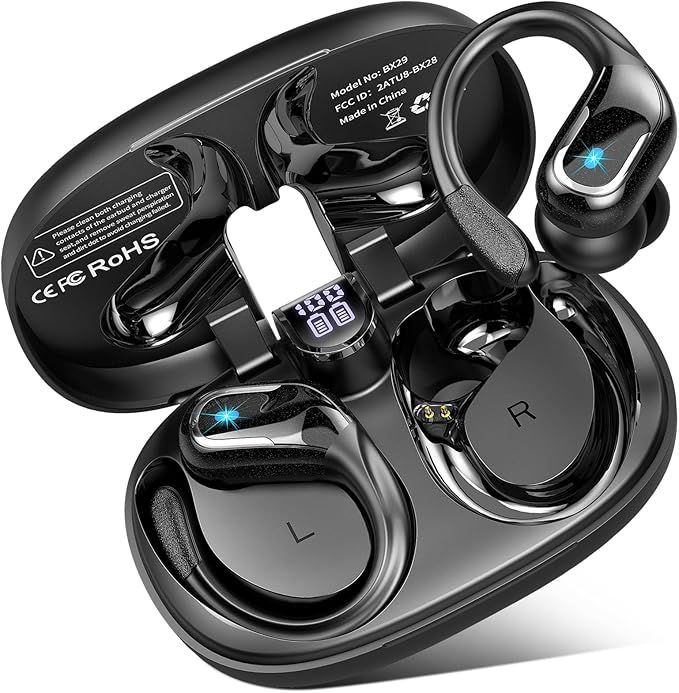 Wireless Earbud, 2025 New Bluetooth 5.4 Headphones 75Hrs Playtime, Bluetooth Earbuds Deep Bass Noise Cancelling Mic, Ear Bud with Sport Earhooks, IP7 Waterproof Wireless Earphones for Workout/Running