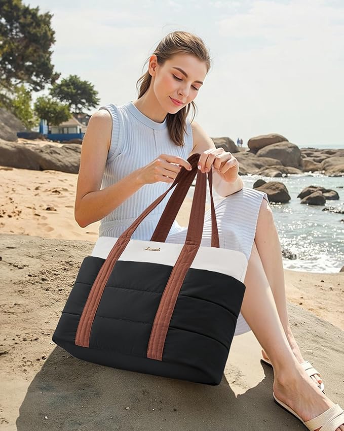 LOVEVOOK Tote Bag for Women, Large Puffer Work Tote Laptop Bag, Lightweight Travel Tote Bag with Zipper Gifts for Women