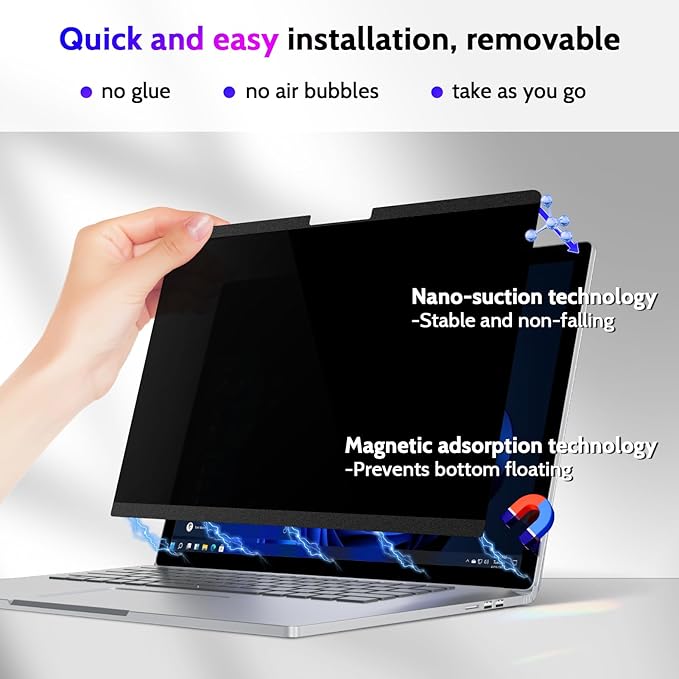 Peslv Magnetic Privacy Screen for Surface Book 3/2/1 13.5 Inch, Removable Anti Blue Light Glare Filter, Black Security Private Apy Block Protector