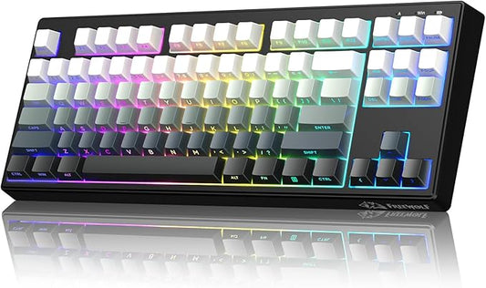 M87V2 87 Keys Membrane Gaming Wireless Keyboard,80% TKL Layout Side Printed Keys Retro Cute Creamy,RGB Backlit 4000mAh 2.4G/BT/Wired Computer Silent Keyboard for MAC PC-Gradient Black