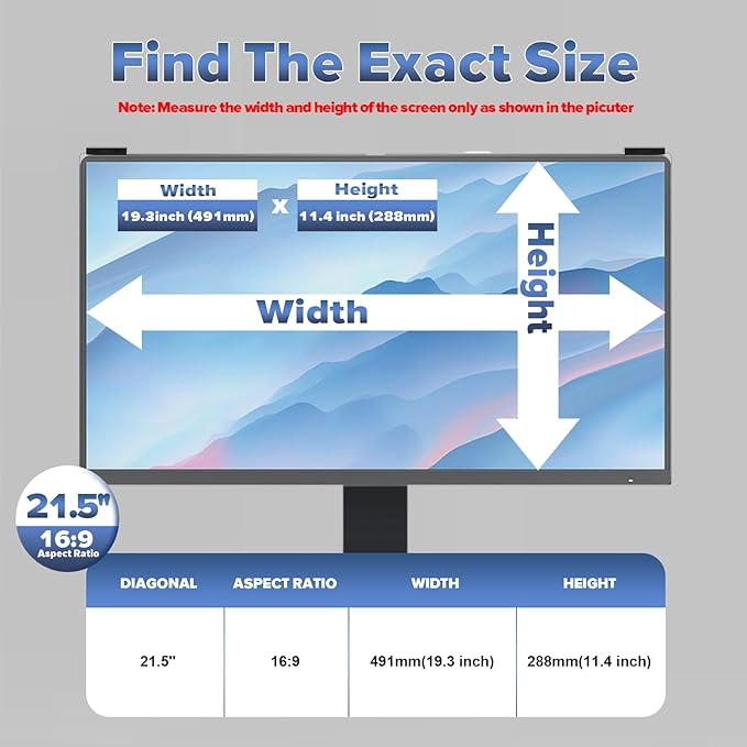 Computer Privacy Screen Filter 21.5 Inch, 9H Hardness Hanging Computer Screen Privacy Shield Compatible with 16:9 Widescreen Monitor, Eye Protection and Blue Light Blocks