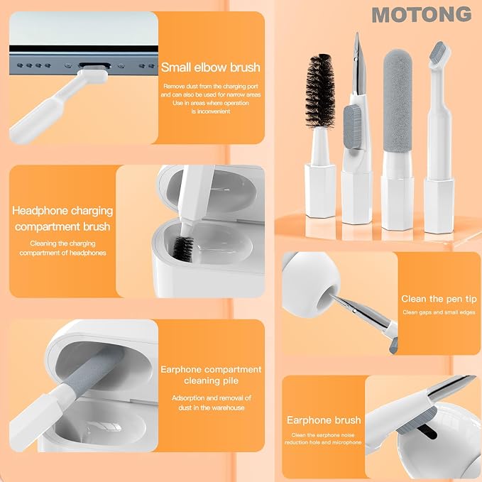 MOTONG Cellphone Cleaning Kit, Laptop Cleaning Kit,20 in 1 Mutifunctional Cleaner Tools Kits for AirPods Camera PC (White) - Image 5
