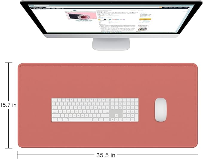 Dapesuom Large Gaming Mouse Pad, Extended Mouse Mat with Stitched Edges, Full Size Keyboard Pad with Non-Slip Base, Big XXL Computer Desk Mats for Gamer, Laptop, Office, 35.5 x 15.7in, Indian Red