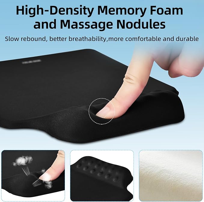TIDALSOIL Ergonomic Mousepad with Slow-Rebound Memory Foam Wrist Rest - Ultra Smooth Surface, Non-Slip Base, Desk Essential for Office, Design, Gaming, 9.4"x8.1"