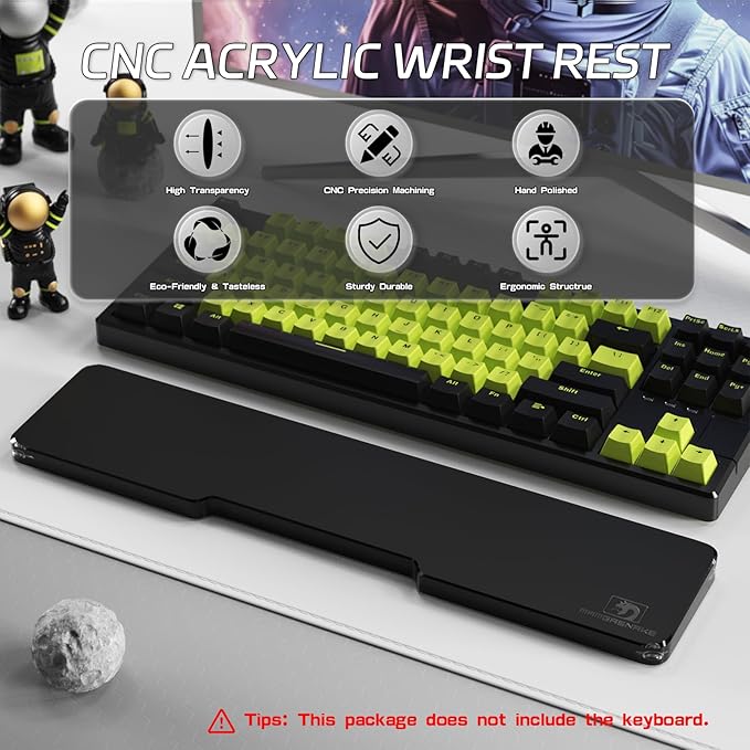 SELORSS Acrylic Keyboard Wrist Rest - TENKEYLESS 80% Keyboard- Mechanical Keyboards Ergonomic Palm Rest for Computer Keyboard,Anti-Slip Base,Wrist Pad for Laptop,Office & Home-Easy Typing (Black)