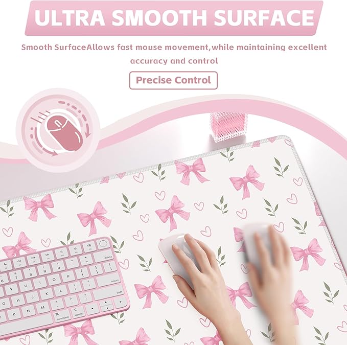 Baziabbo Pink Desk Mat,XXL Extended Big Mouse Pad,Gaming Mousepad with Stitched Edge,Non-Slip Rubber Base Keyboard Desk Pad for Home Office Study Game