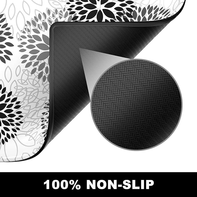 BOSOBO Large XXL Gaming Mat, Full Cover Desktop Mat - 31.5 x 11.8 Inches, Minimalist White Black Flower