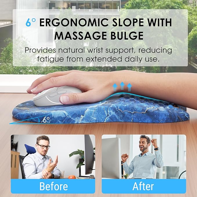 MROCO Ergonomic Mouse Pad with Wrist Support, Wrist Rest Mousepads for Carpal Tunnel Pain Relief, Memory Foam Pad with Massage Bulge and Non-Slip Base for Office, Home, Ocean Marble