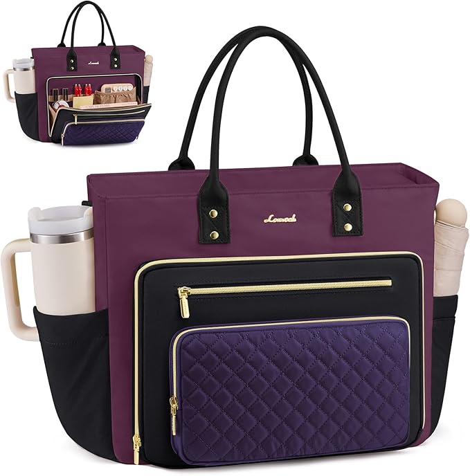 LOVEVOOK Teacher Tote Bag for Women Work, Nurse Bags With Large Cup Holder Laptop Bag With Laptop Compartment, Professional Computer Briefcase Business Purses, Diaper Bag Mother Gift, 15.6 Inch