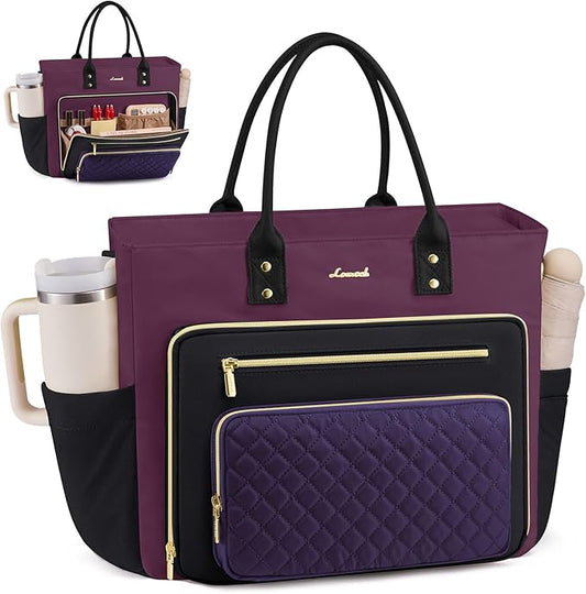 LOVEVOOK Laptop Tote Bag for Women, Work Bags Laptop Bag Nurse Bags With Laptop Compartment, Professional Computer Briefcase With Large Cup Holder, Business Large Purses Handbag Gifts, 17.3 Inch