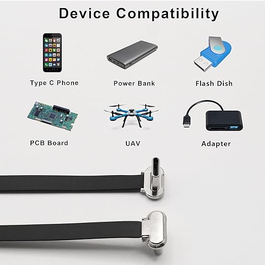 Right Angle USB C Short Flat Cable Dual Angle USB C Male to Male PD 65W Fast Charge Data Cord for Power Banks Phone Tablet(100mm/3.9in)