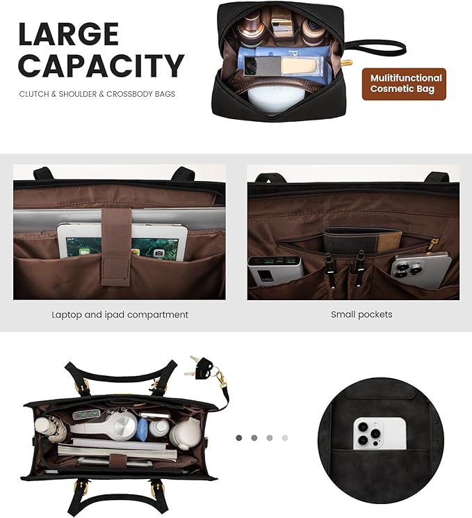 LOVEVOOK Laptop Bag for Women Vintage Leather Laptop Tote 15.6 inch Large Capacity Computer bag with Clutch Purse for Work