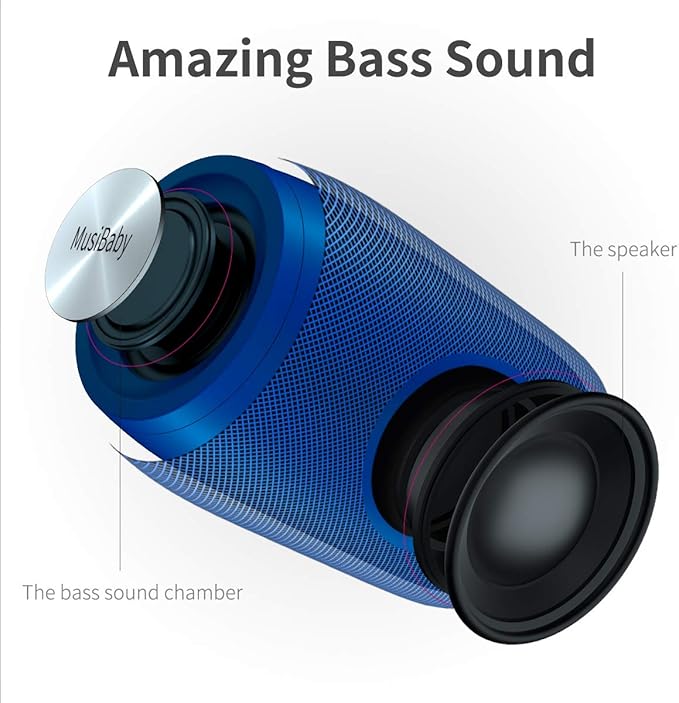 Bluetooth Speaker,MusiBaby Speaker,Outdoor, Portable,Waterproof, Speakers Bluetooth Wireless,Dual Pairing, Bluetooth 5.0,Loud Stereo,Booming Bass,1500 Mins Playtime for Home&Party Speaker Gifts(Blue)