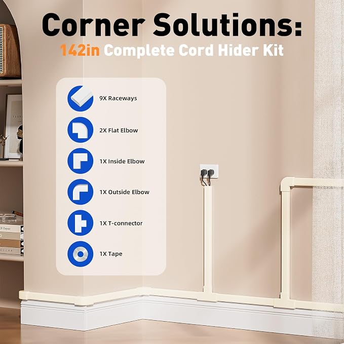 Delamu Cord Hider, 142in Cable Hider, Cord Covers for 2-3 Wires on Wall, Wire Covers for Cords, Wire Hiders for TV on Wall, Easier Setup Cable Cover Cable Management, W0.94 H0.47in, Beige - Image 3