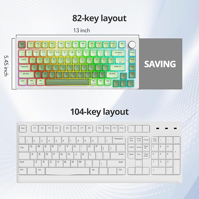 75% Wired Keyboard with Knob, 75 Percent Gaming Green Keyboard Hot Swappable Gasket Mount,White Switch,82 Keys TKL Mechanical Keyboard,NKRO Creamy Keyboard for PC Laptop Windows Gamer(Light green)