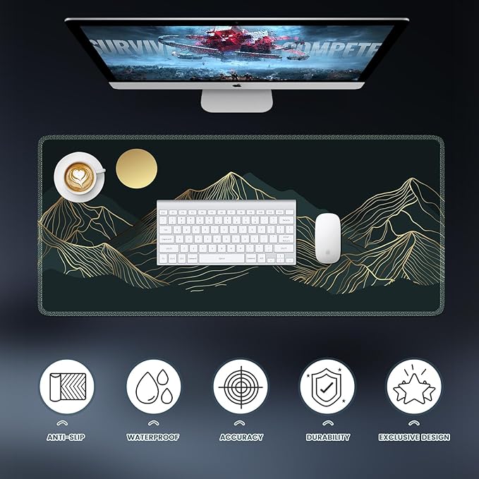 iLeadon Large Mouse Pad - XXL Extended Gaming Mouse Pad with Stitched Edges, Keyboard Mat for Work, Game, Office, Home (Cyan)