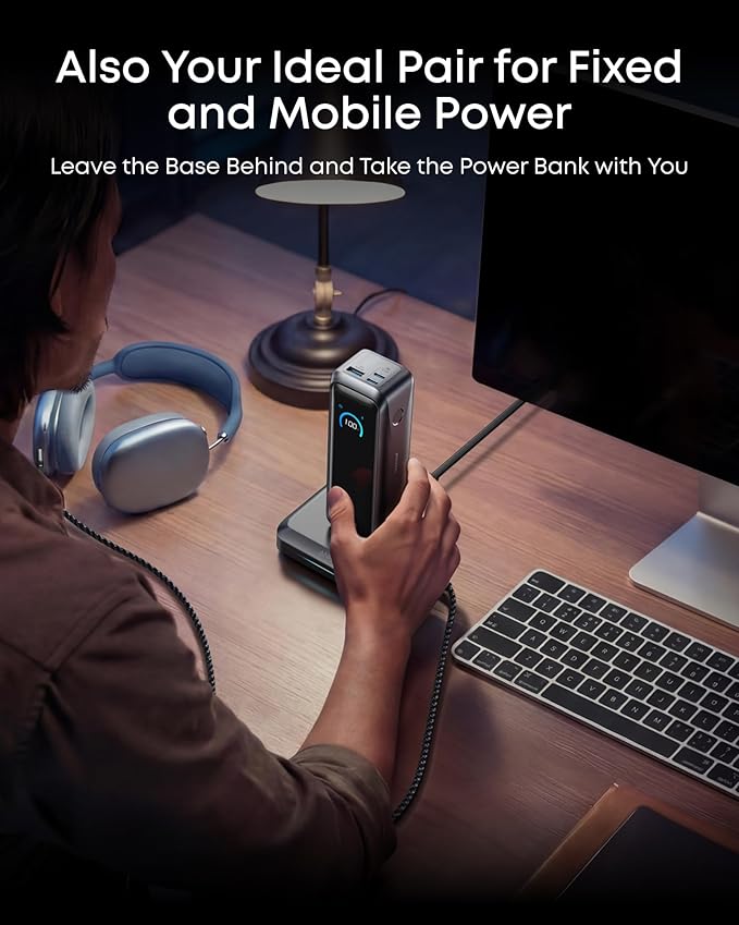 Anker Prime Power Bank and Charging Base, 20,100mAh 220W Max Portable Charger with Base for 6 Devices, Two-Way Charging, TSA-Approved, App Control, for MacBook, iPhone 17/16 Series, and More