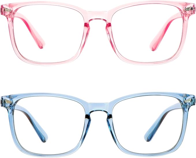 LifeArt 2 Pairs Blue Light Blocking Glasses with Spring Hinge, Computer Reading Glasses, Gaming Glasses, TV Glasses for Women Men (Blue&Pink, +1.50 Magnification)