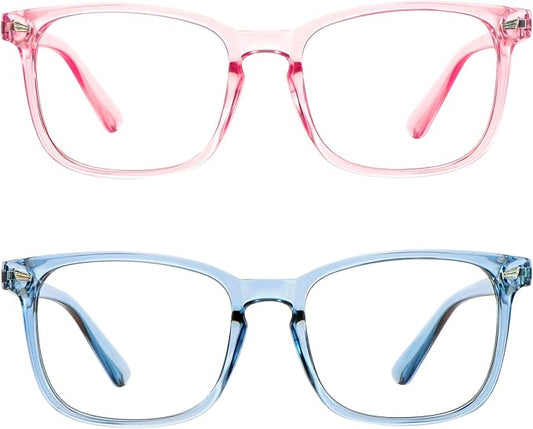 LifeArt 2 Pairs Blue Light Blocking Glasses with Spring Hinge, Computer Reading Glasses, Gaming Glasses, TV Glasses for Women Men (Blue&Pink, +3.50 Magnification)