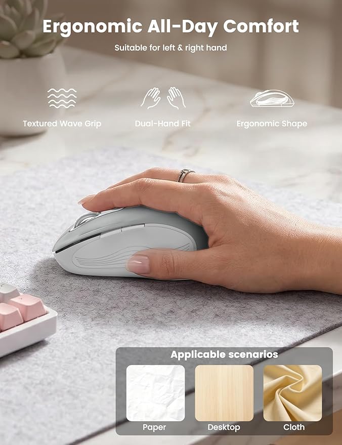 WisFox 2.4G Wireless Mouse for Laptop, Ergonomic Computer Mouse with USB Receiver and Type-C Adapter, 3 Adjustable Levels DPI, 6 Button Cordless Wireless Mice (Silver)