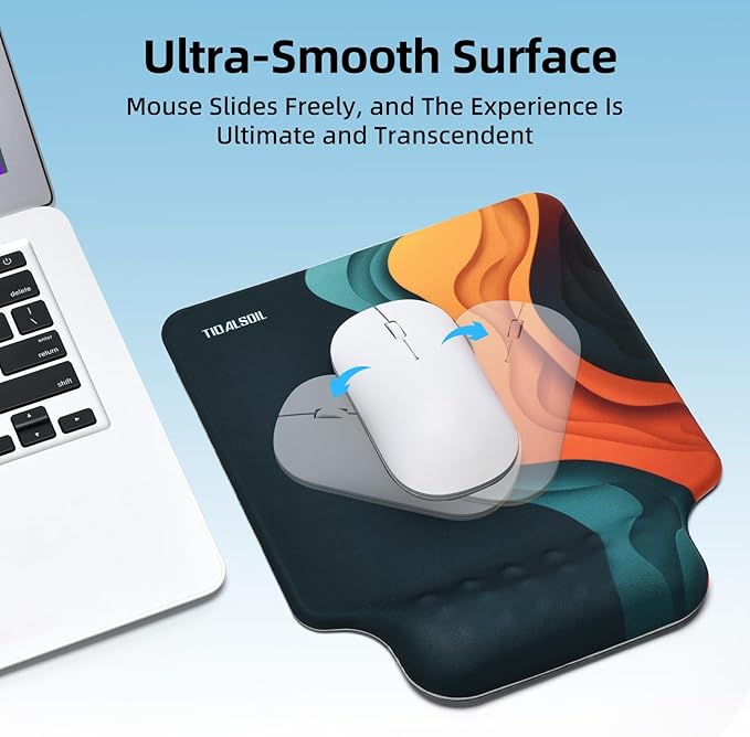 TIDALSOIL Ergonomic Mousepad with Slow-Rebound Memory Foam Wrist Rest - Ultra Smooth Surface, Non-Slip Base, Desk Essential for Office, Design, Gaming, 9.4"x8.1"