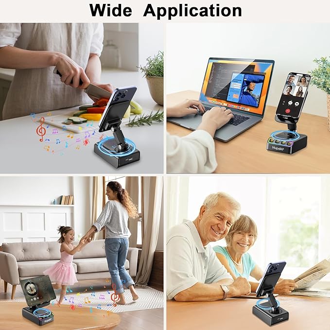 Adjustable Cell Phone Stand with Wireless Induction Bluetooth Speaker, HD Surround Sound for Home and Outdoors, Compatible with iPhone/Samsung Galaxy, 2026 Birthday Gifts for Men Women Dad Mom