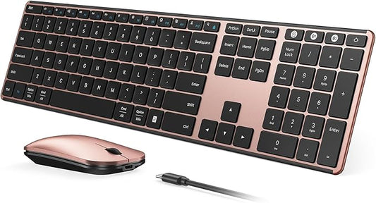 seenda Wireless Bluetooth Keyboard and Mouse Combo, SKM64-3 Rechargeable Slim Quiet Keyboard Mouse, 3 Multi-Device Connection, Compatible for Windows, Mac, MacBook, iPad, Tablet, Black Rose Gold