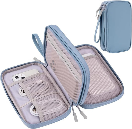 DDgro Electronics Travel Organizer, Tech Accessories Pouch Bag for Cables/Charger & Cords (Haze Blue, PU-M)