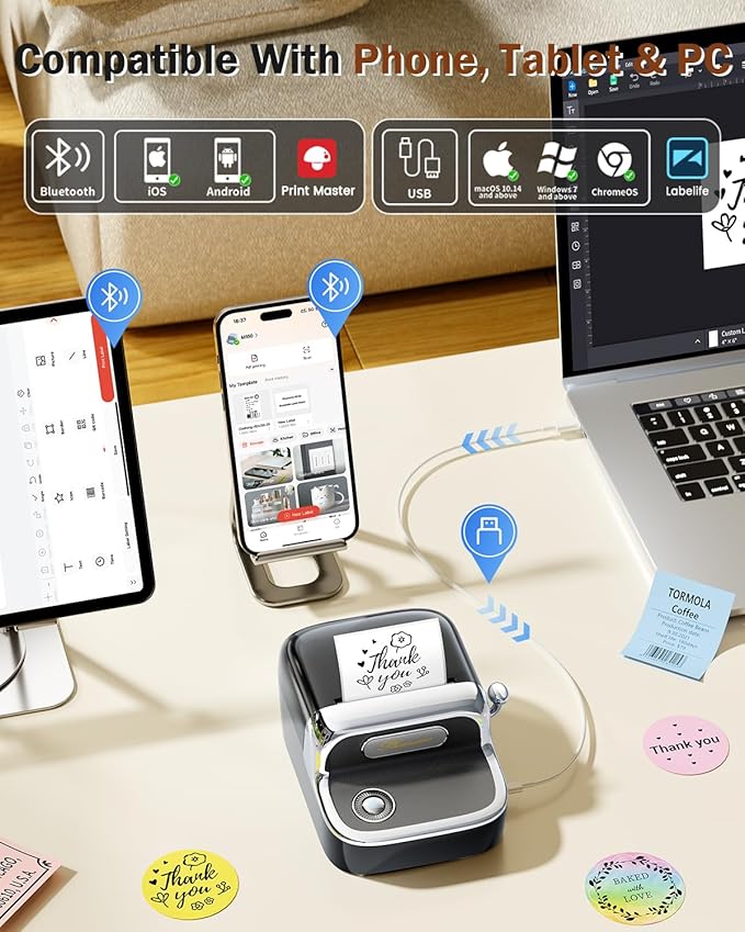 Phomemo M150 Upgrade Label Maker, Mini Bluetooth Thermal Label Printer, 2 Inch Label Maker Machine with Tape for Home, School, Office, with 400+ Fonts, 6000+ Icons, Compatible with Phone, PC
